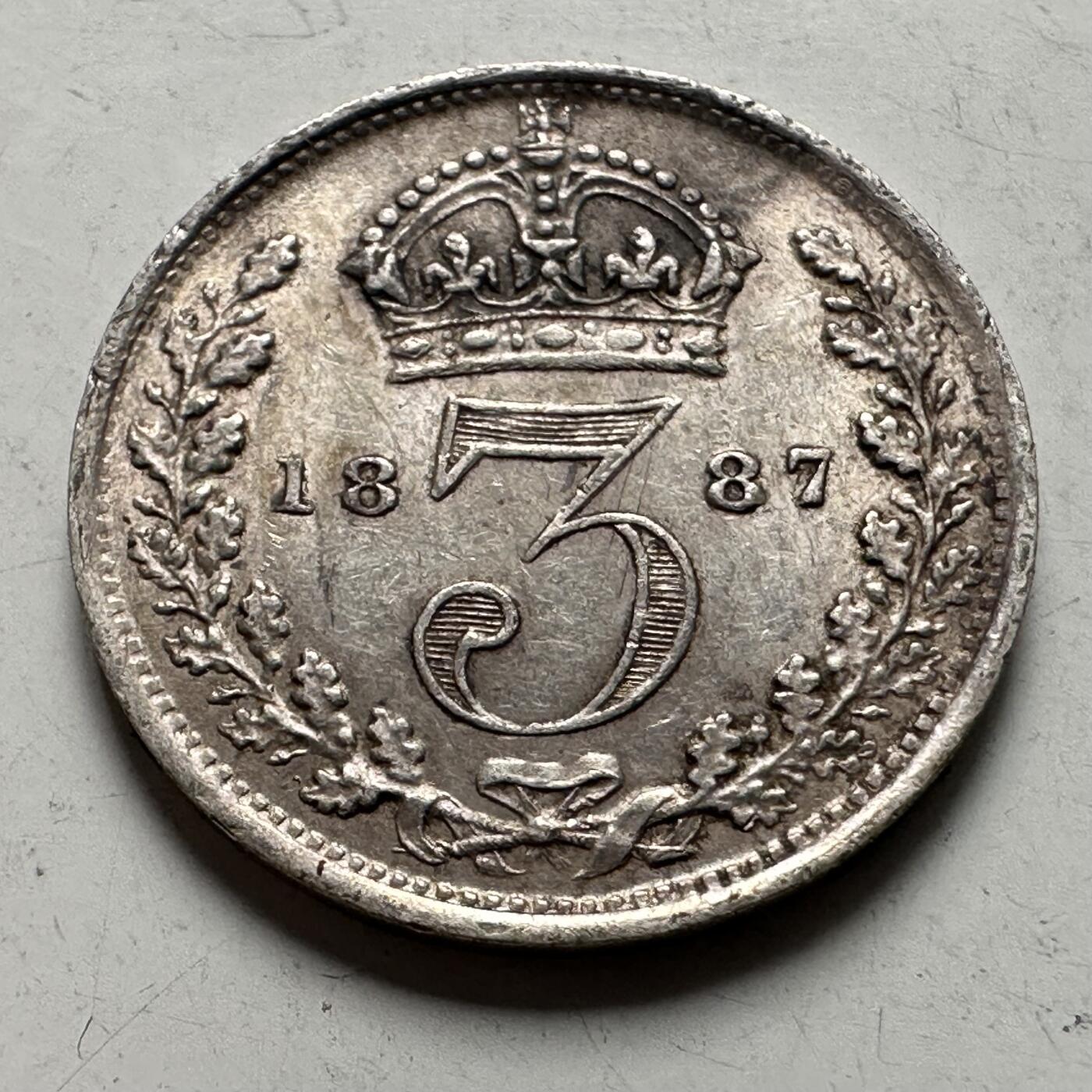 🌹外币初藏🌹🐯2026年第43场   每周二四六晚8️⃣点  世界硬币 英国 1887年 维多利亚 3便士银币 1.41克-16毫米-92.5%银