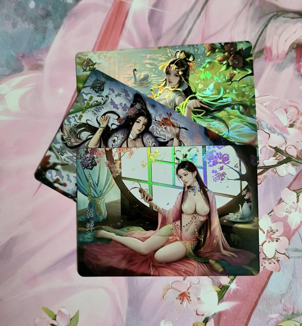 龙虎卡牌-八三场（满200元包邮，无佣金，每周六结拍，欢迎送拍） 磨砂彩闪3张 鸡腿 洛衣三国貂蝉等3人物