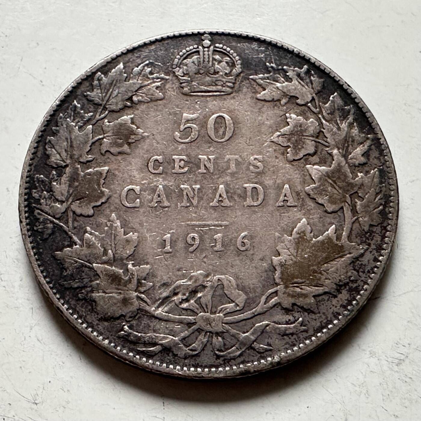 🌹外币初藏🌹🐯2026年第43场   每周二四六晚8️⃣点  世界硬币 加拿大 1916年 乔治五世 50分银币 11.66克-29.7毫米-92.5%银