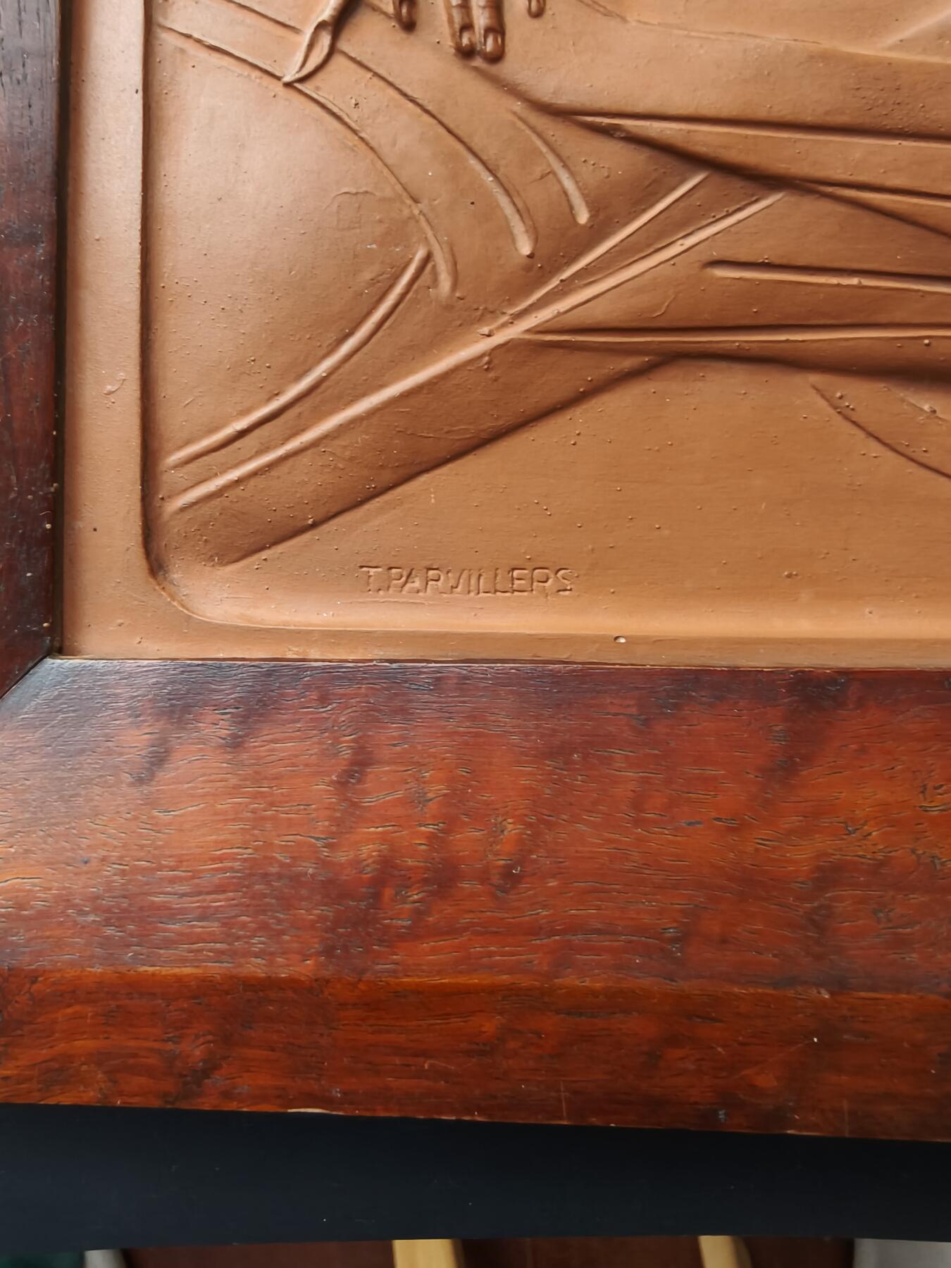 老王徽章第192期 法国陶土浮雕圣母玛利亚     新艺术风格      大尺寸已装裱      19.5×14.5cm  