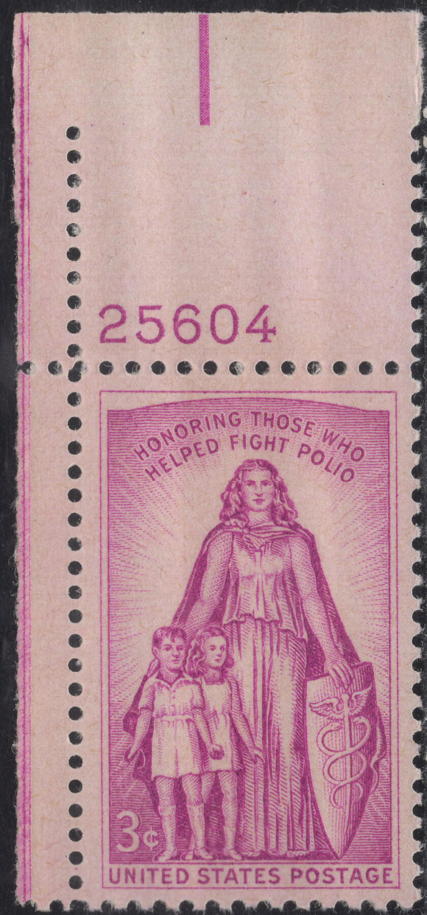 洪涛臻品批发群 精选邮票限时拍卖第1316期  1957美国发现抗脊髓灰质炎病毒 雕版1全套 角边版号！ 原胶全品！