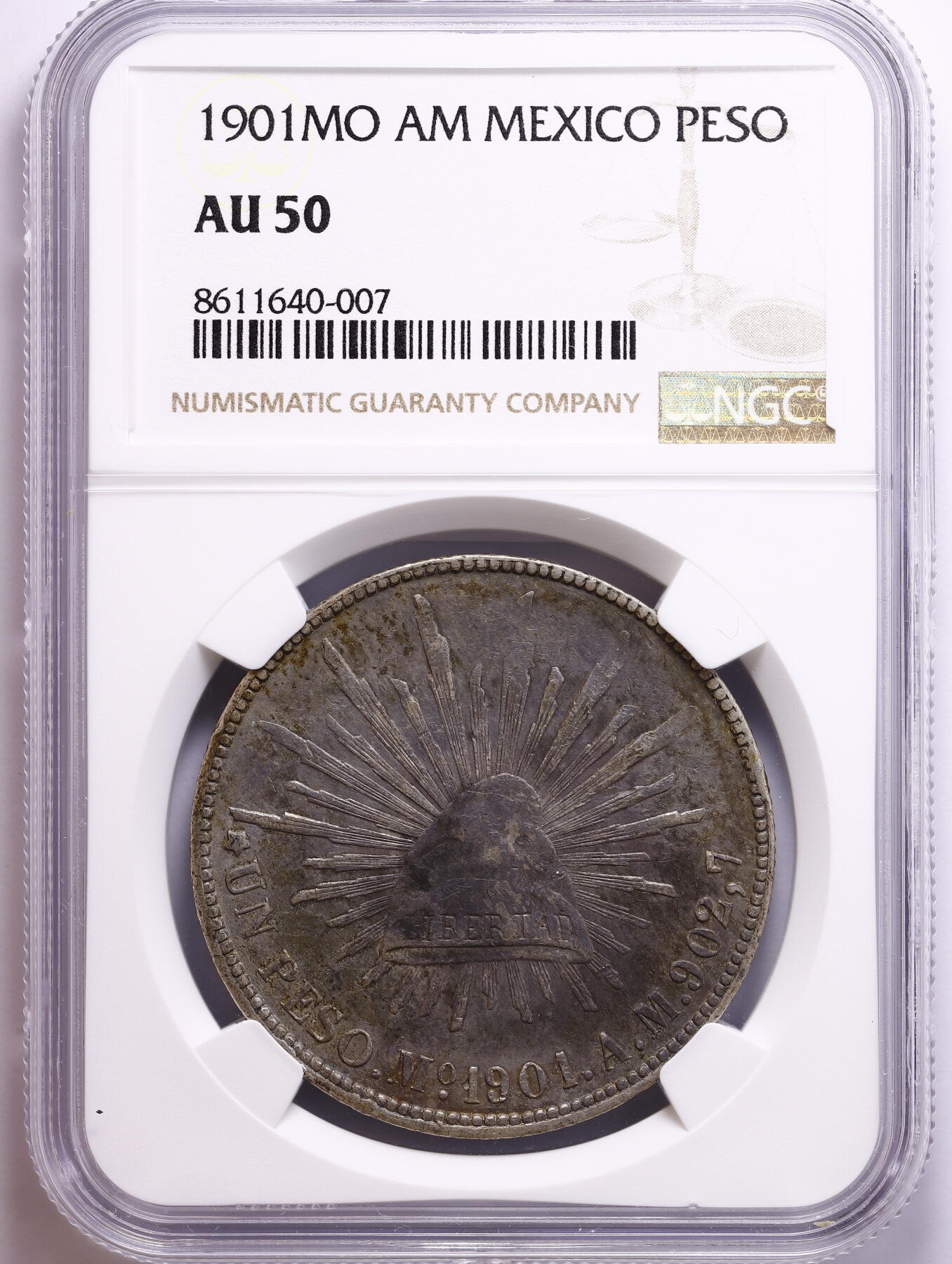 观钱 近现代机制币拍卖No.008（全场顺丰包邮，不区分偏远地区）  1901 年 MO AM 墨西哥 直边鹰洋 1 比索（PESO）银币 NGC AU50