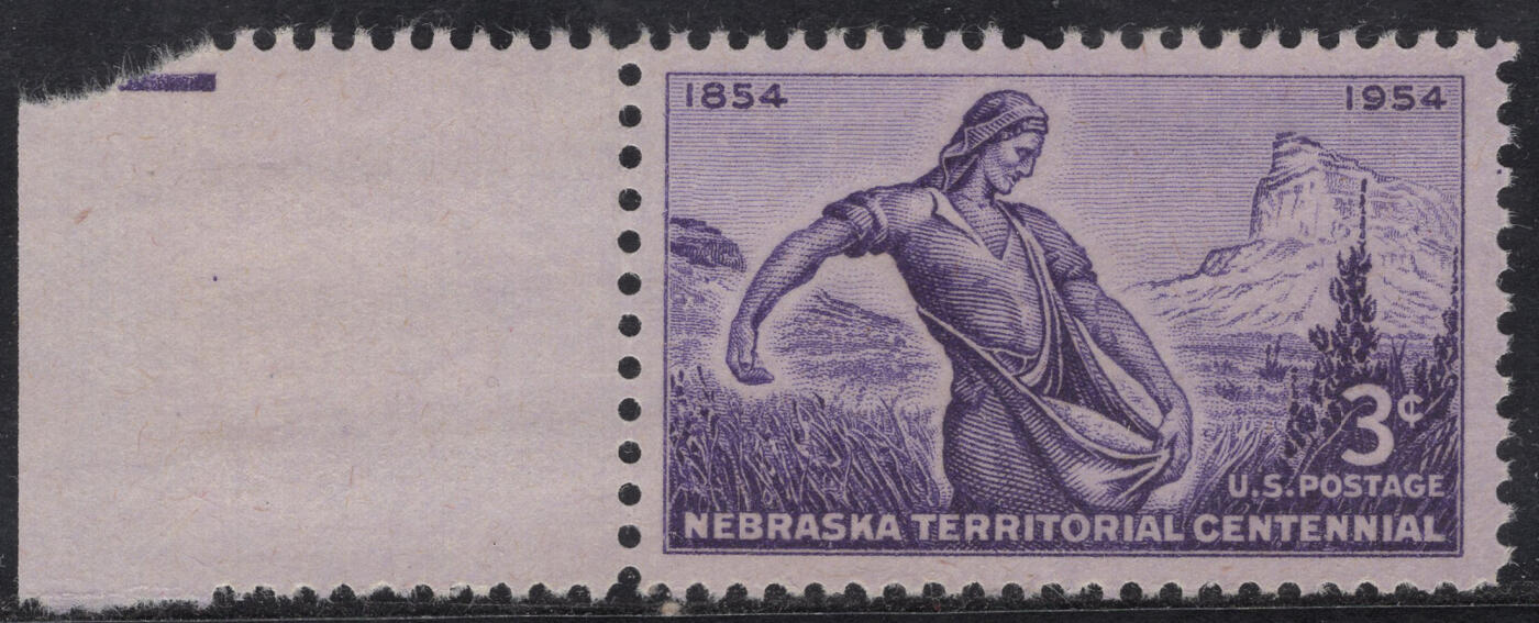 洪涛臻品批发群 精选邮票限时拍卖第1316期  1954美国内布拉斯加百年-播种农夫 1全新带长宽宽边 雕刻版原胶全品！