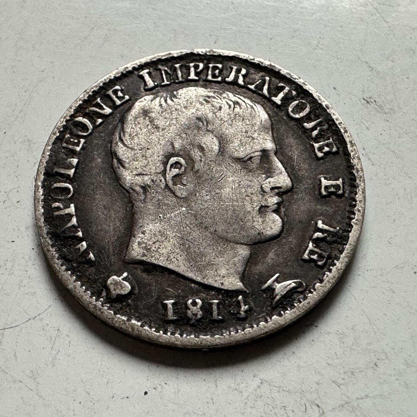 🌹外币初藏🌹🐯2026年第43场   每周二四六晚8️⃣点  世界硬币 意大利王国 1814年 拿破仑一世 5 Soldi银币 1.25克-15毫米-90%银