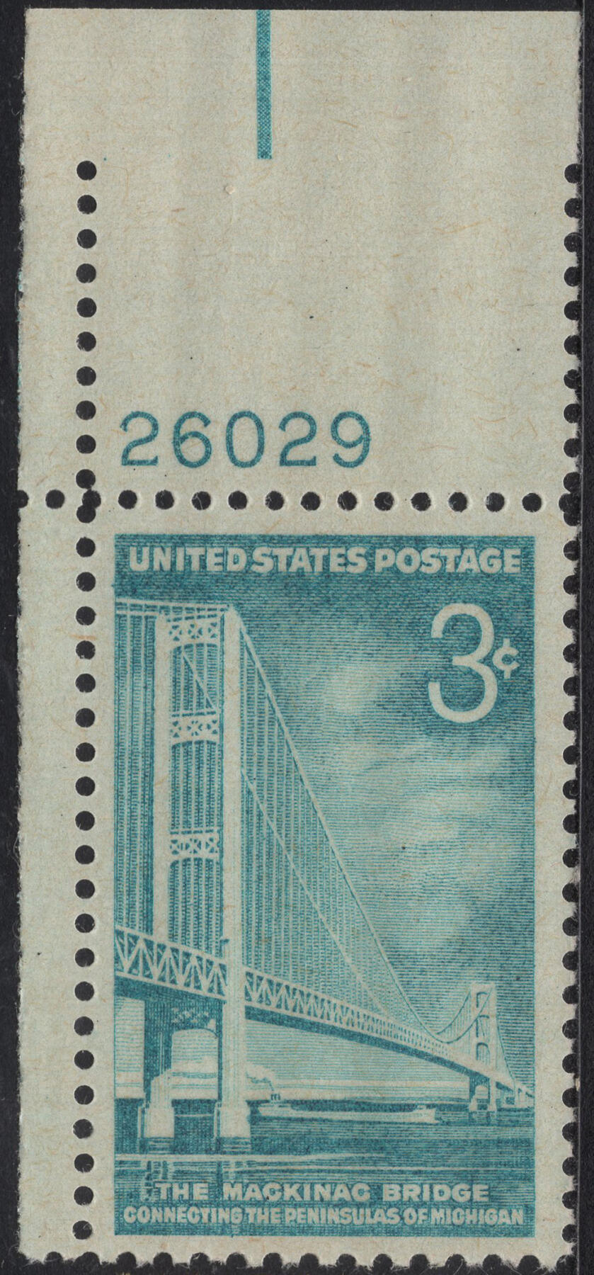 洪涛臻品批发群 精选邮票限时拍卖第1316期  1958美国密歇根州大桥 1全雕刻版 左上角边版号 新票原胶全品！