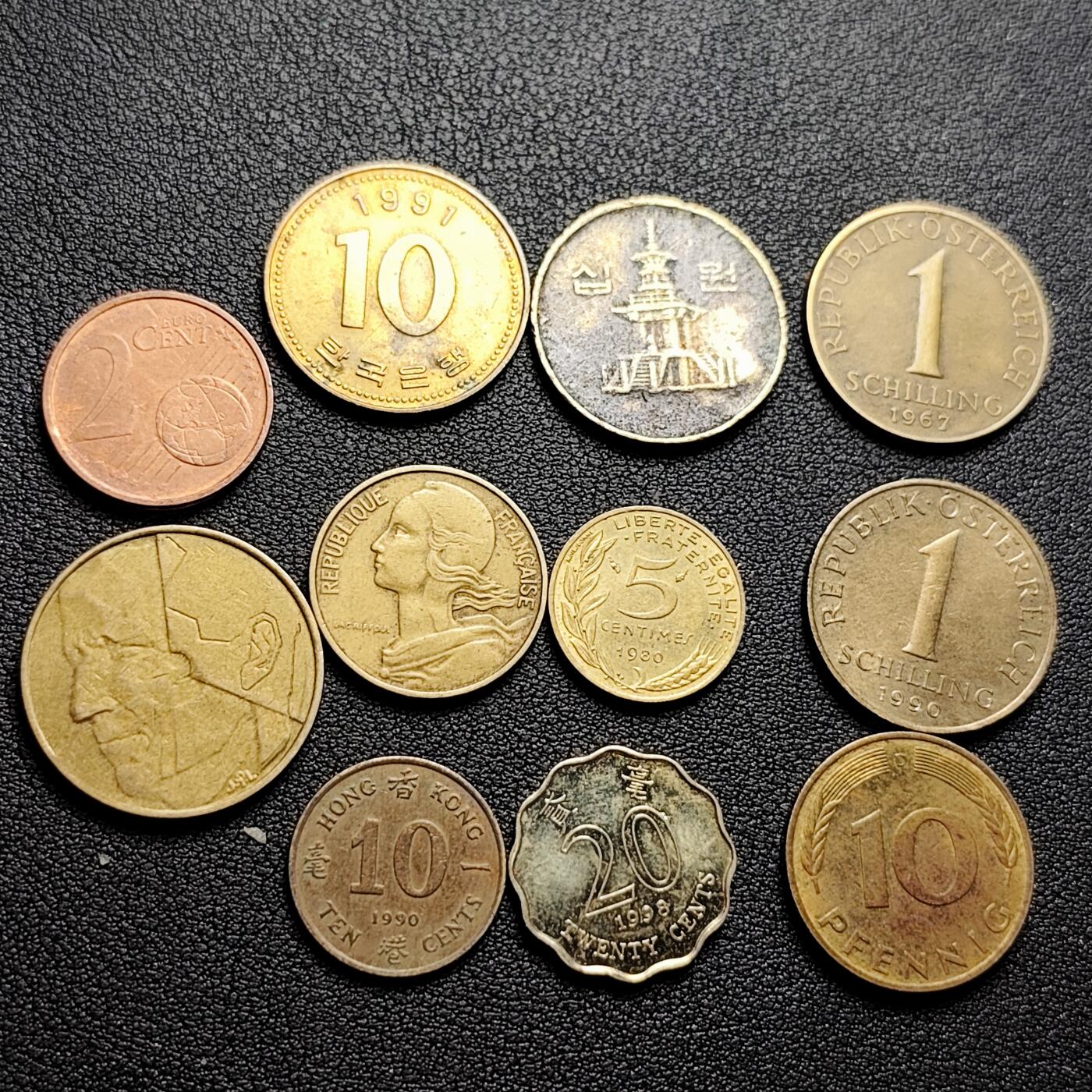 泉币菌-第226场-拍品多 请提前出价 11枚一组铜币 奥地利 香港 法国 欧分等 混合装