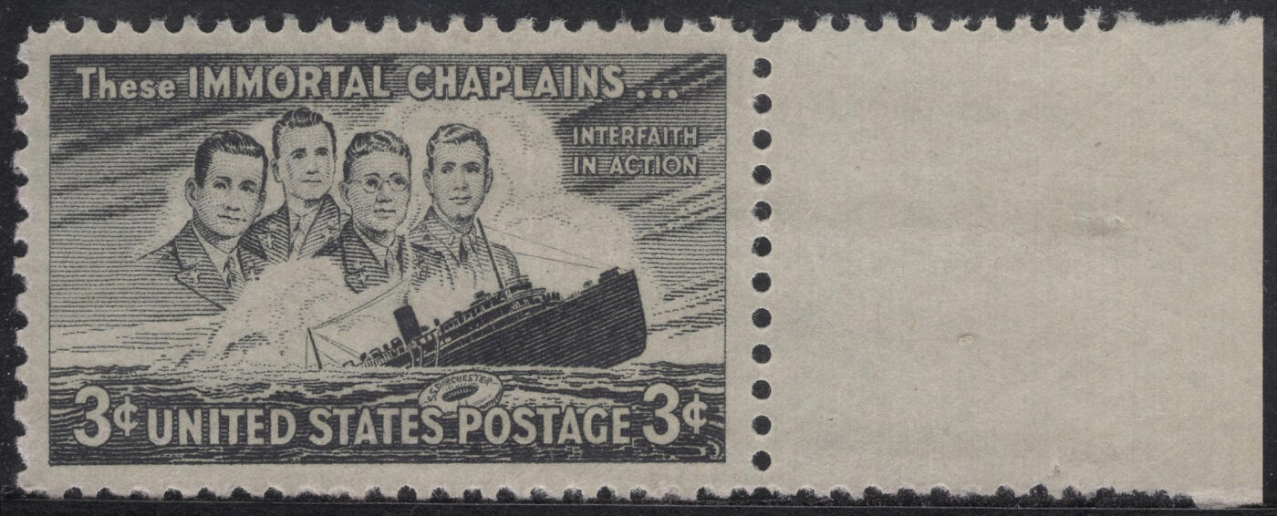 洪涛臻品批发群 精选邮票限时拍卖第1316期  1948美国被德军潜艇击沉的美国运兵船5周年 1全雕刻版 宽边新票原胶全品