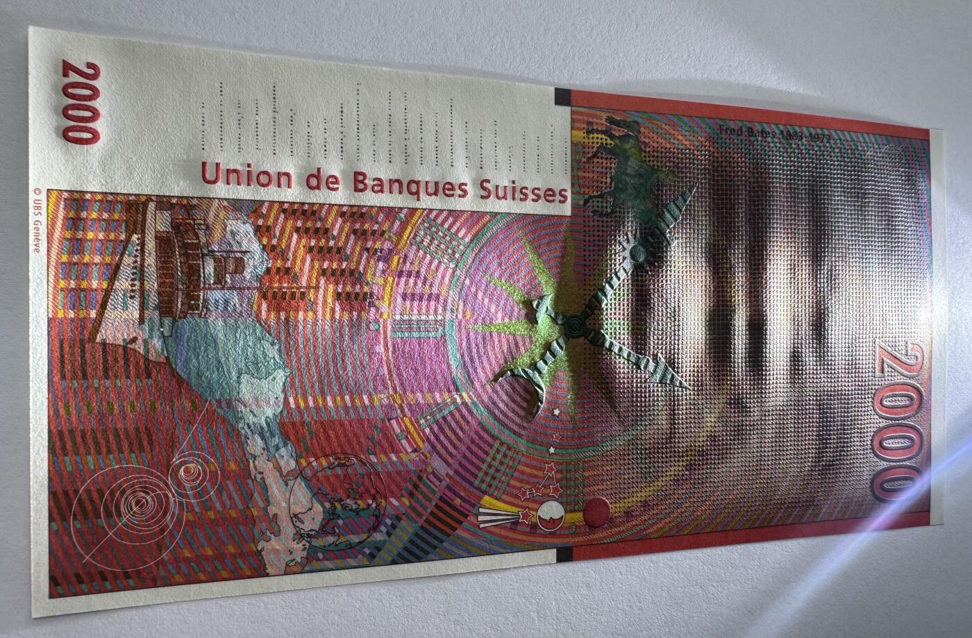 2026第7场（总第234期）：精品外钞、塑料钞、测试钞综合场  瑞士银行联盟 法国设计师“普杰”2000面额测试钞UNC