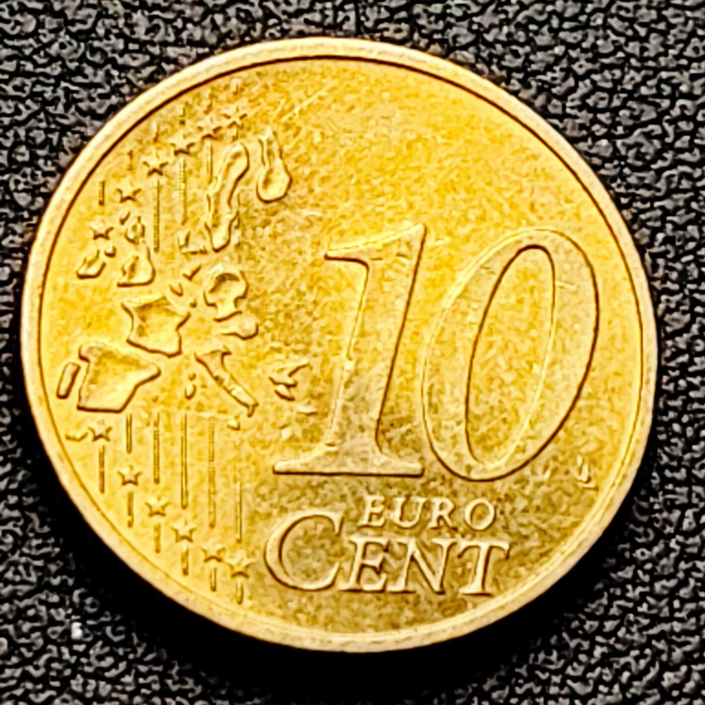 泉币菌-第226场-拍品多 请提前出价 欧元 德国2002年 10欧分合金铜币 勃兰登堡门 地图 F厂标 19.75MM