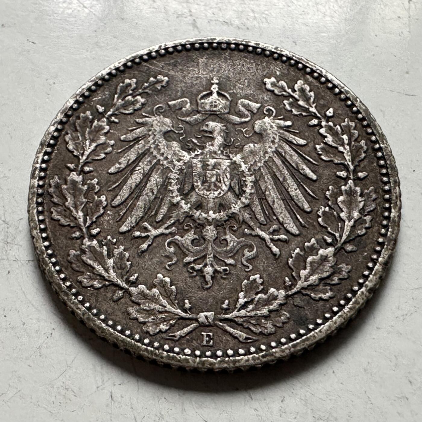 🌹外币初藏🌹🐯2026年第43场   每周二四六晚8️⃣点  世界硬币 德国 1915年 威廉二世 1/2马克银币 2.778克-20毫米-90%银