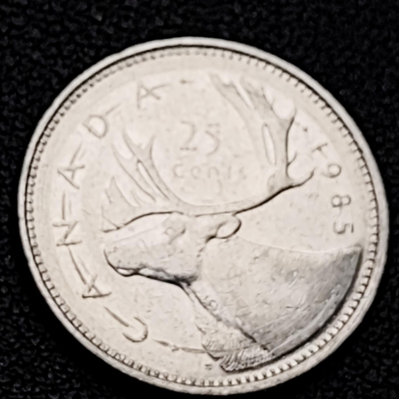 泉币菌-第226场-拍品多 请提前出价 高币值 加拿大1985年1/4加拿大元 伊丽莎白二世 驯鹿 24mm 