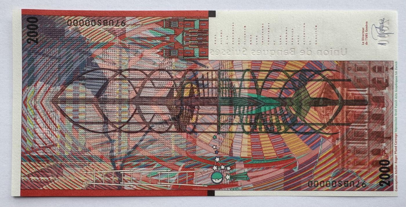2026第7场（总第234期）：精品外钞、塑料钞、测试钞综合场  瑞士银行联盟 法国设计师“普杰”2000面额测试钞UNC