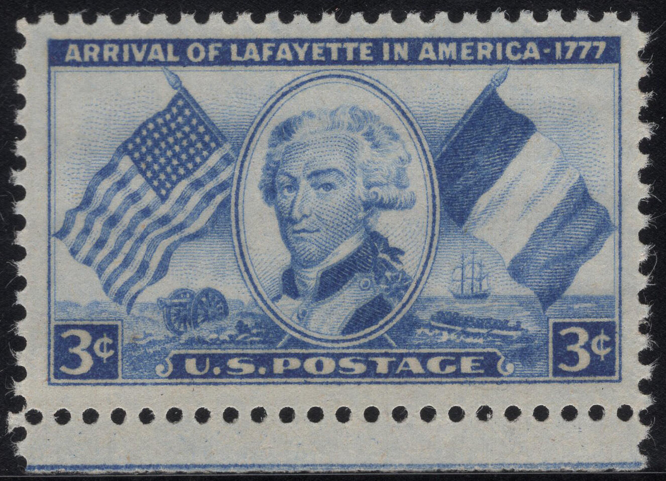 洪涛臻品批发群 精选邮票限时拍卖第1316期  1952美国独立战争拉法叶将军 1全新带下边 雕刻版原胶全品！