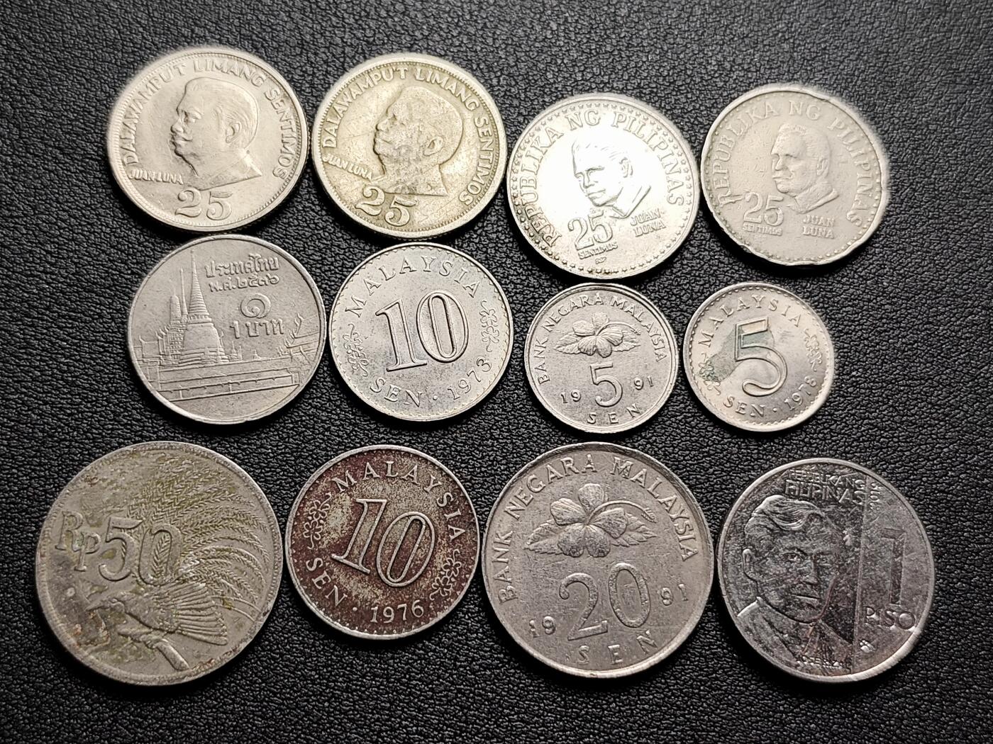 泉币菌-第226场-拍品多 请提前出价 12枚一组 菲律宾 马来西亚 泰国 混合装