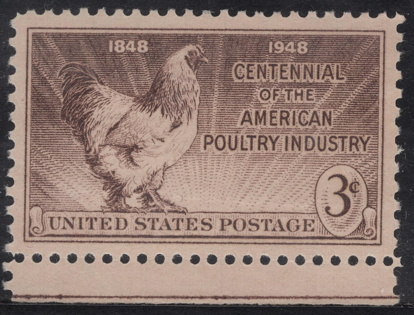 洪涛臻品批发群 精选邮票限时拍卖第1316期  1948美国规模化家禽养殖百年 1全新带色线 雕刻版原胶全品！