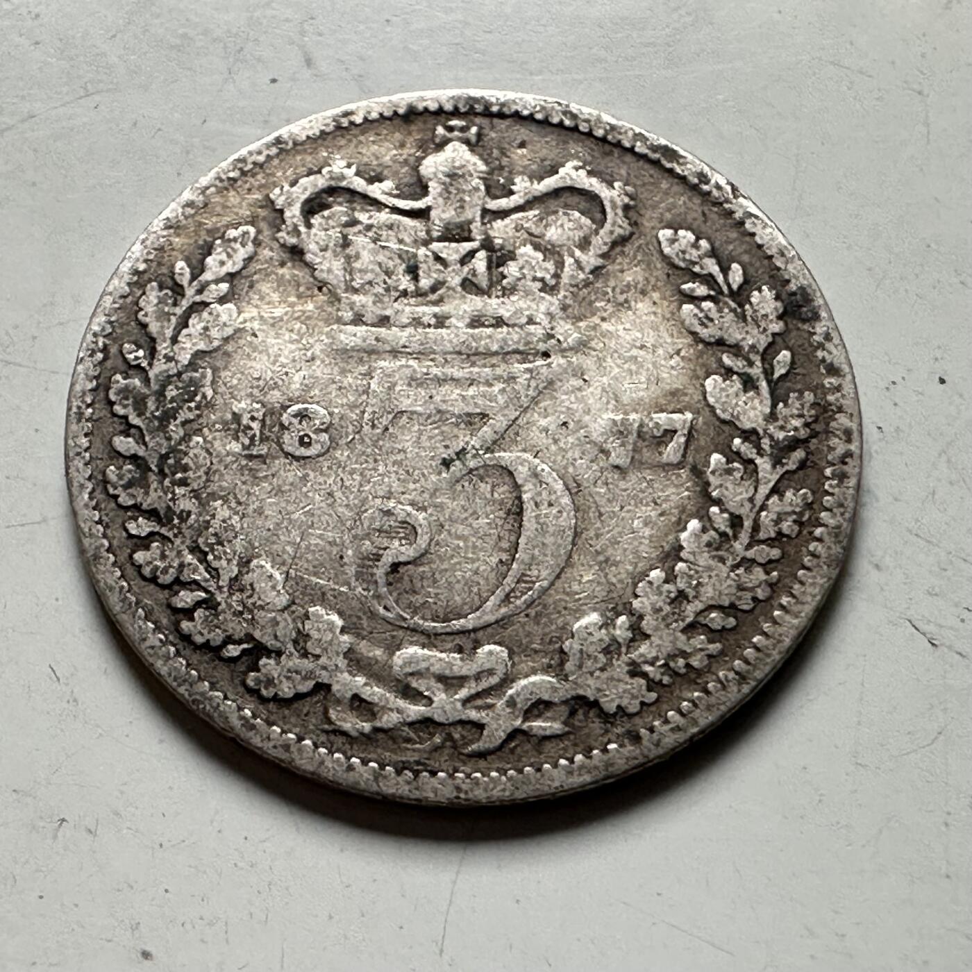 🌹外币初藏🌹🐯2026年第43场   每周二四六晚8️⃣点  世界硬币 英国 1877年 维多利亚 3便士银币 1.41克-16毫米-92.5%银