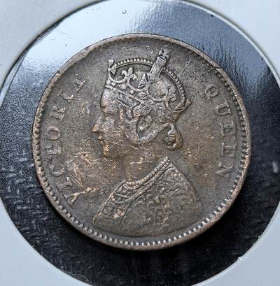 外国优质老铜币纪念币银币专场，周六晚上九点倒数截拍，满百包邮，节前出差在外，5月3日统一发货,可寄存半年，喜欢朋友微信扫描二维码可直接参拍 - 英属印度1862年1/4 安那，正面为维多利亚女王戴冠像，背面标注面值与年份，是英属印度殖民时期的经典流通辅币，见证英印殖民货币史。