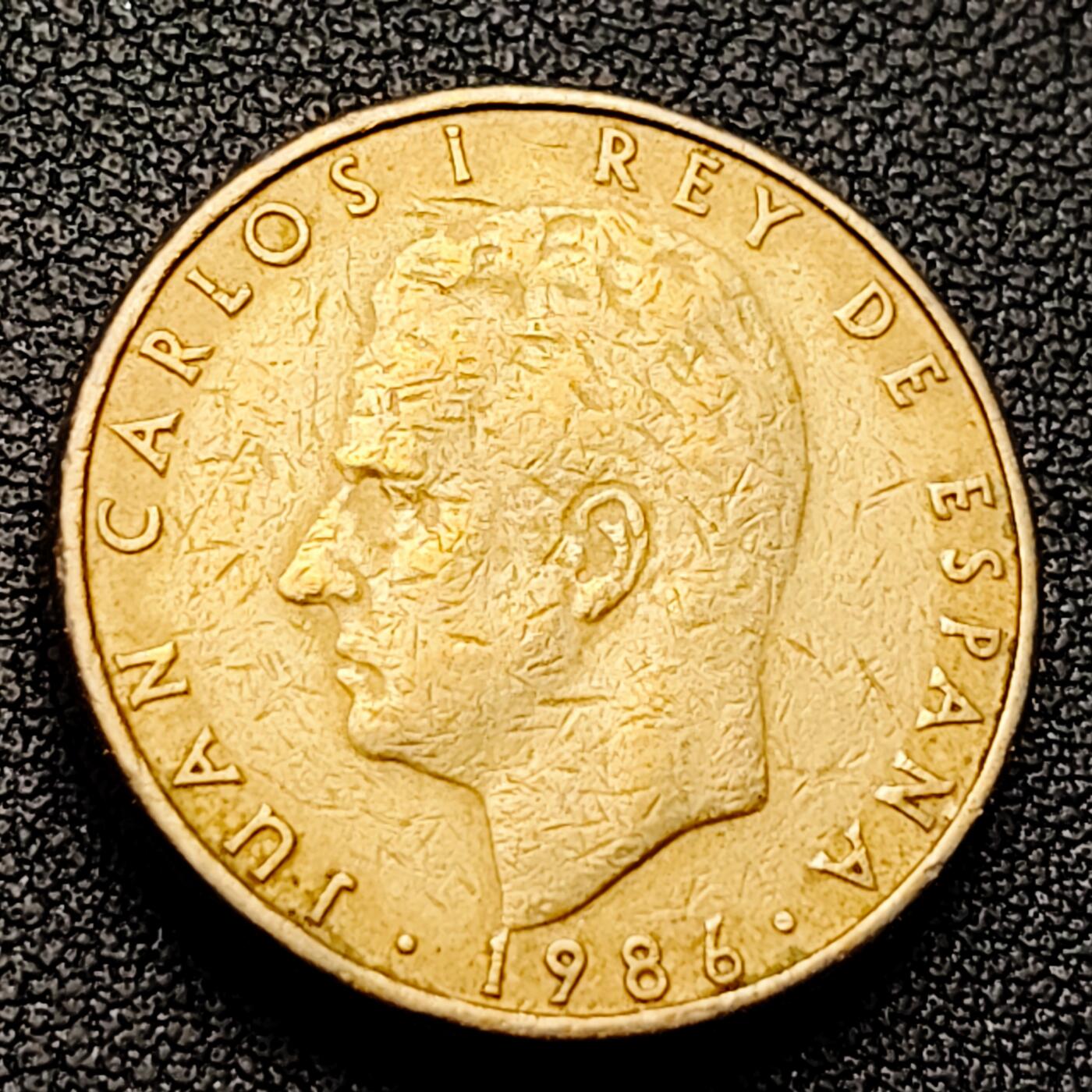 泉币菌-第226场-拍品多 请提前出价 厚重 西班牙100比塞塔 双柱 卡洛斯一世国王 铜币 24.5mm 