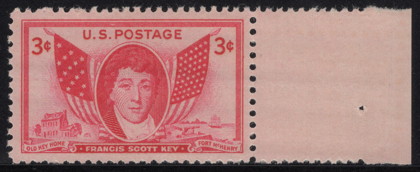 洪涛臻品批发群 精选邮票限时拍卖第1316期  1948美国国歌作词者-弗朗西斯与国旗1全新 右宽边 雕刻版原胶全品！