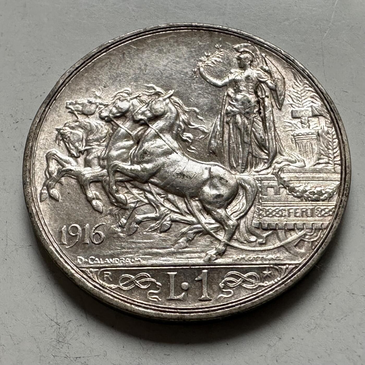 🌹外币初藏🌹🐯2026年第43场   每周二四六晚8️⃣点  世界硬币 意大利 1916年 马车 1里拉银币 5克-23毫米-83.5%银 原光好品