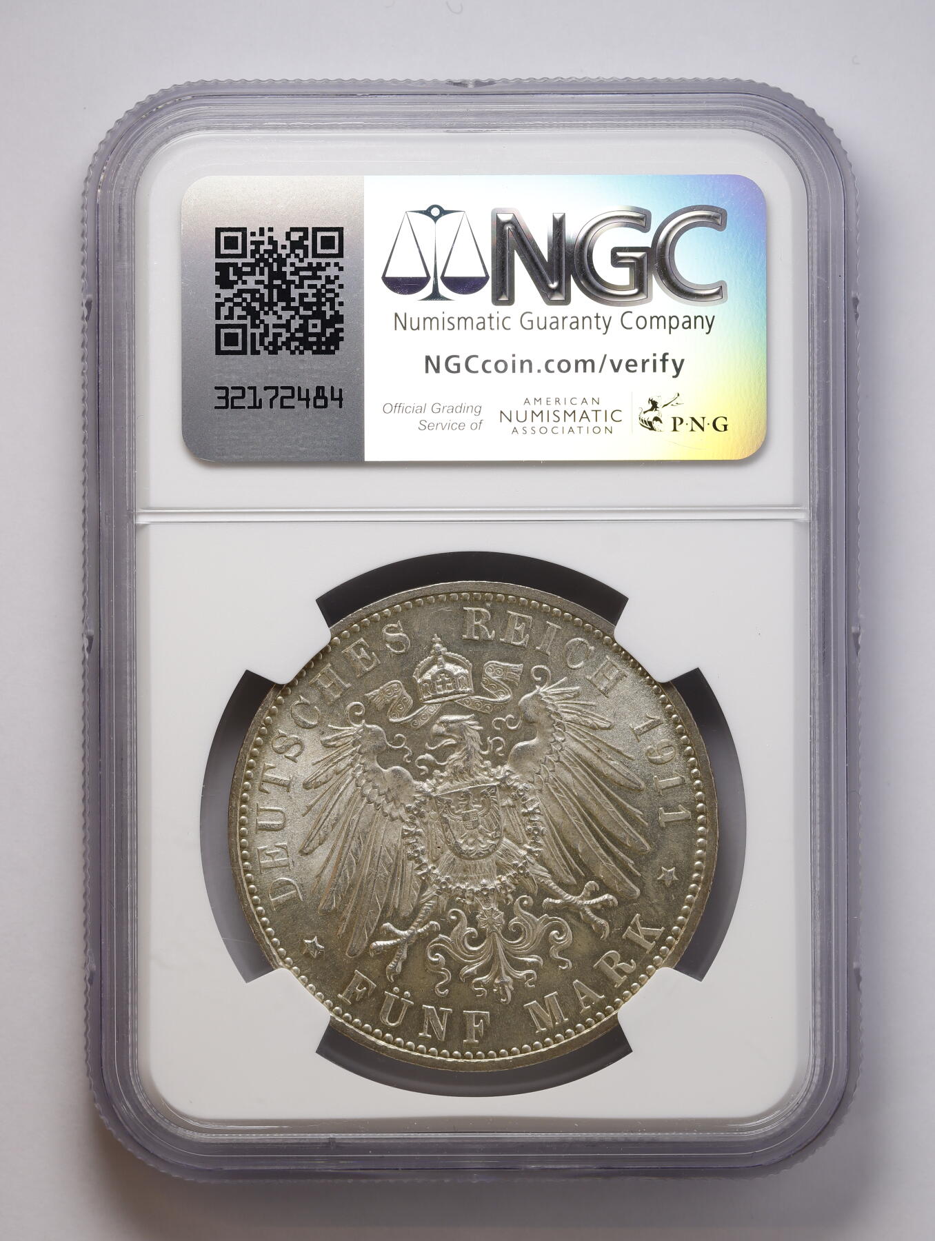 观钱 近现代机制币拍卖No.008（全场顺丰包邮，不区分偏远地区）  NGC-MS64 德国1911年巴伐利亚利奥波德摄政王90大寿5马克大银币 经典的品种 pl底板 丝绸般的转光 足以收藏