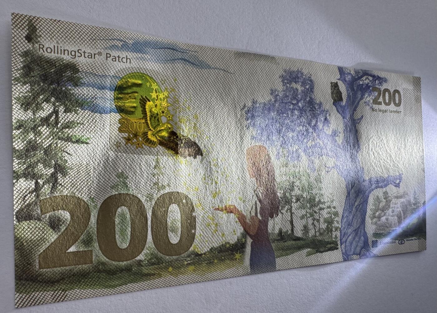 2026第7场（总第234期）：精品外钞、塑料钞、测试钞综合场  捷德G&D 格林兄弟“The star money～星际金钱”童话故事RollingStar patch贴片200面值测试钞UNC