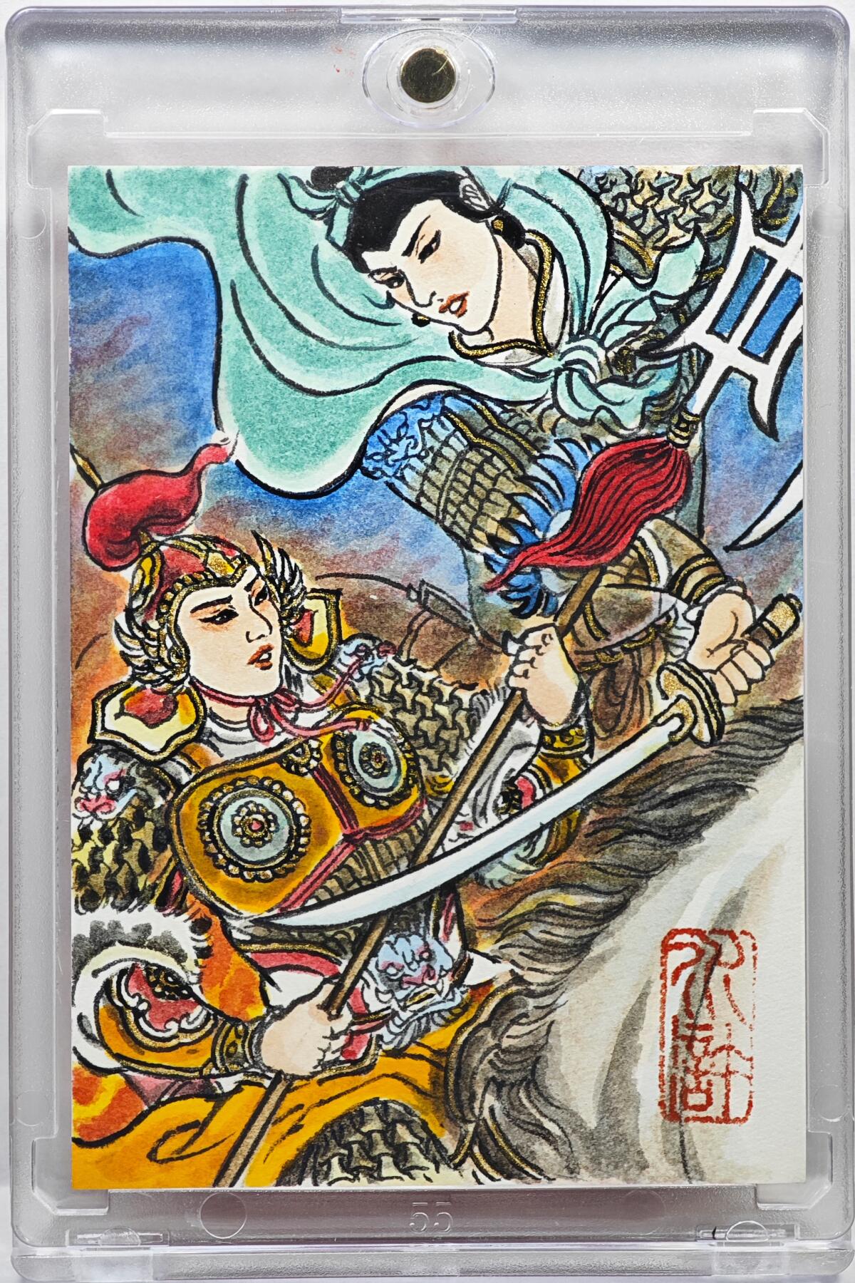 白泽拍卖卡牌手绘专场第35期（问东城春色，正谷雨，牡丹期） 2026 卢艺丰手绘卡 扈三娘&王英  卢艺丰背简绘 王英&张清 卡砖封装