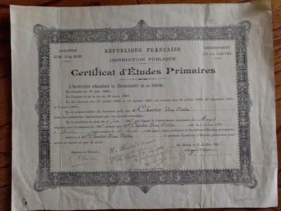凯旋世界勋赏（第23期）（欢迎送拍）（对拍品有疑问请询问客服，不接受到手刀，出价默认拍品品相。请认真阅读拍卖规则！出价默认已认可！）（收到货请录制开箱视频，无视频概不处理问题。） - 1909年法国卡昂学区初等教育证书