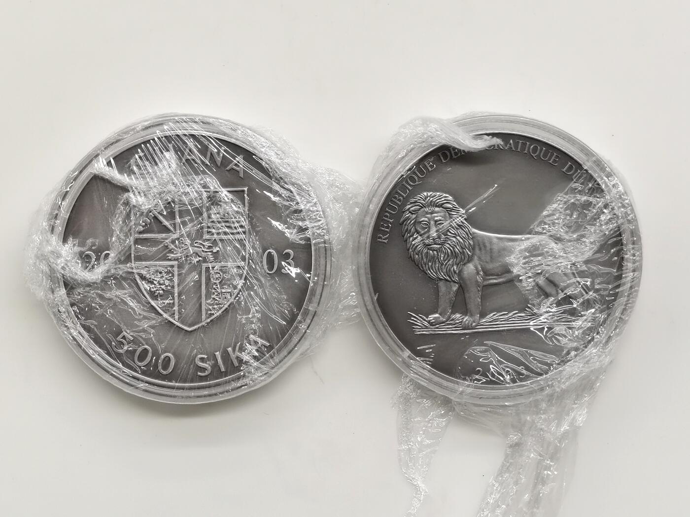 博洋堂世界钱币拍卖第168期（全场包邮） 刚果和加纳联合发行2002年10法郎和500塞地凹凸普制银币套 2004雅典奥运会系列-摔跤 2X1盎司999银 盒证全