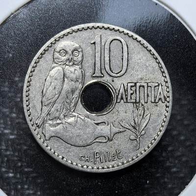 外国优质老铜币纪念币银币专场，周六晚上九点倒数截拍，满百包邮，节前出差在外，5月3日统一发货,可寄存半年，喜欢朋友微信扫描二维码可直接参拍 - 希腊王国1912年10 雷普塔，正面为希腊王国铭文与王冠，背面是智慧女神雅典娜的象征猫头鹰，是希腊近代流通辅币，延续古希腊钱币文化符号。