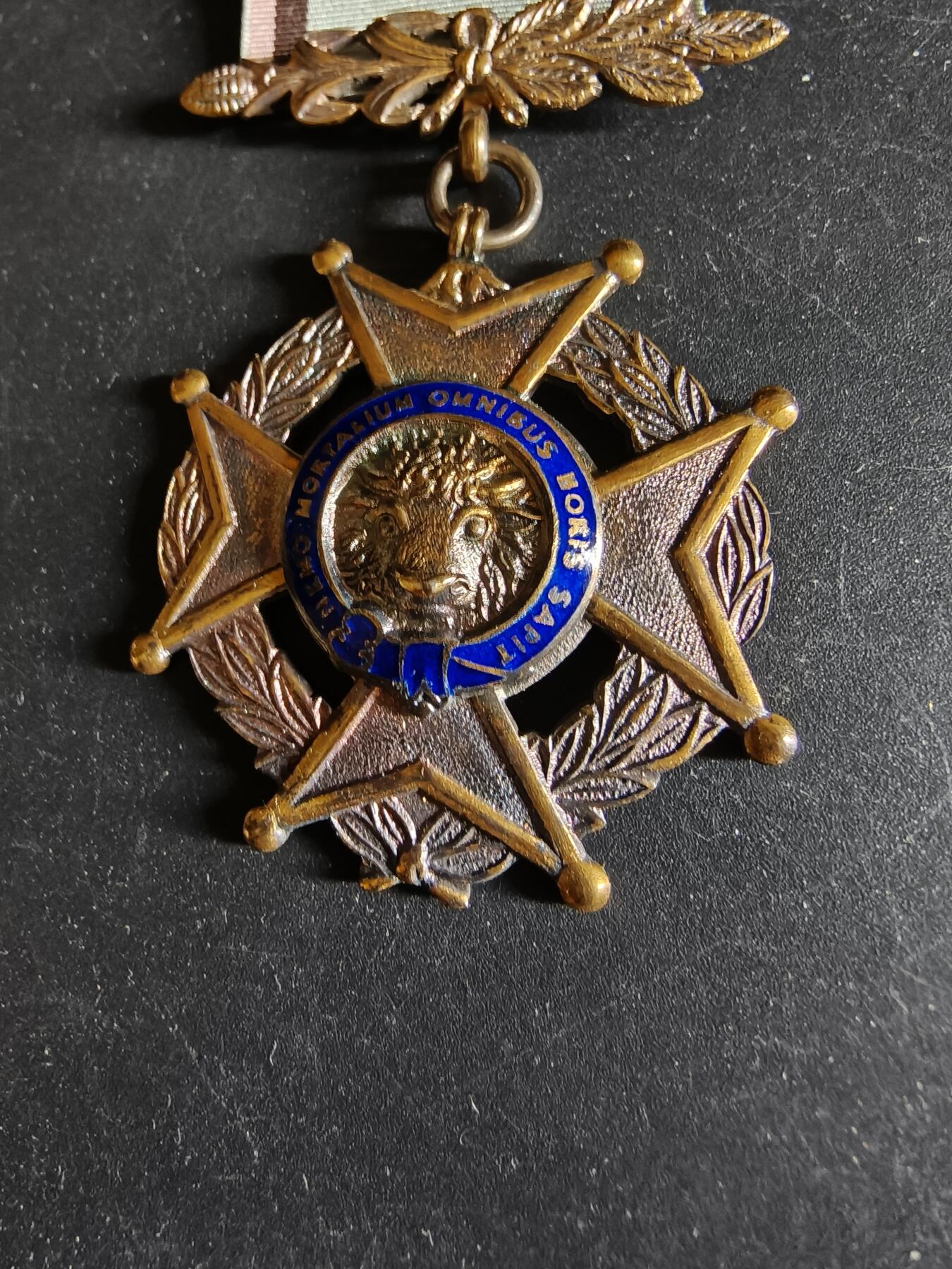 老王徽章第192期 英国皇家野牛兄弟会奖章     925银镀金珐琅     26.6g     早期手刻铭文