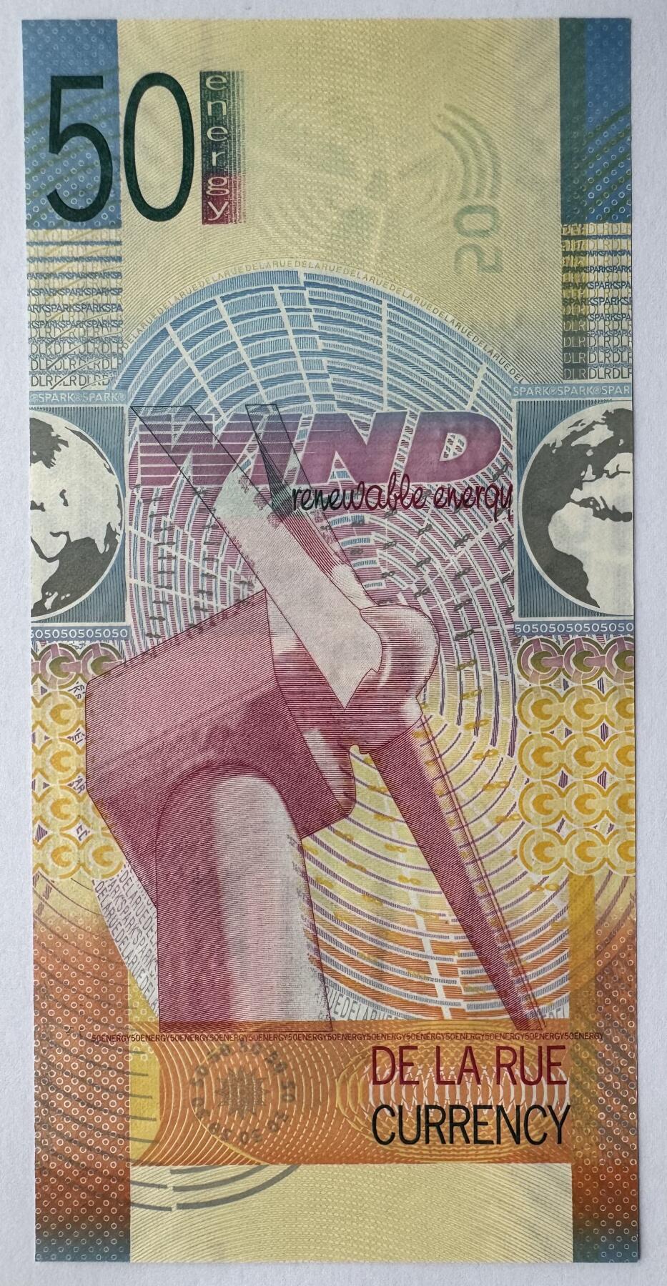 2026第7场（总第234期）：精品外钞、塑料钞、测试钞综合场  版三/德纳罗2008年“能源系列～风能”50面额纸质测试钞票样UNC（12芒星图标版）