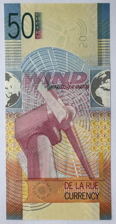 2026第7场（总第234期）：精品外钞、塑料钞、测试钞综合场  - 版三/德纳罗2008年“能源系列～风能”50面额纸质测试钞票样UNC（12芒星图标版）