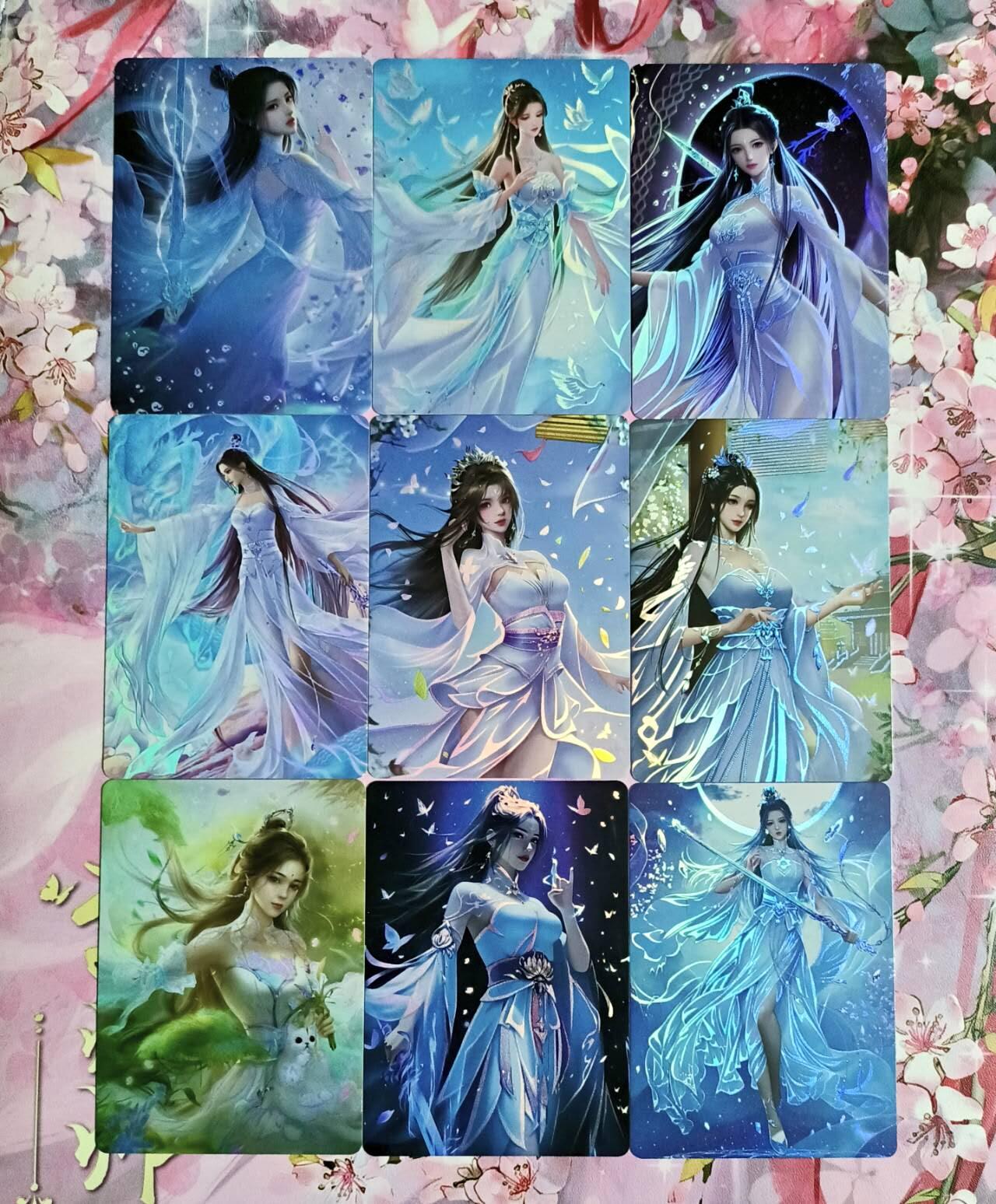 龙虎卡牌-八三场（满200元包邮，无佣金，每周六结拍，欢迎送拍） 折光彩闪9张 诛仙 陆雪琪 一套（背面九拼大图）