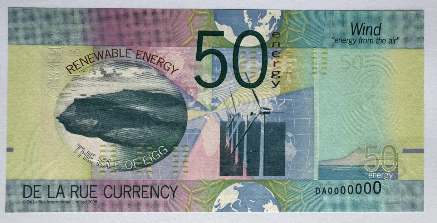 2026第7场（总第234期）：精品外钞、塑料钞、测试钞综合场  版三/德纳罗2008年“能源系列～风能”50面额纸质测试钞票样UNC（12芒星图标版）
