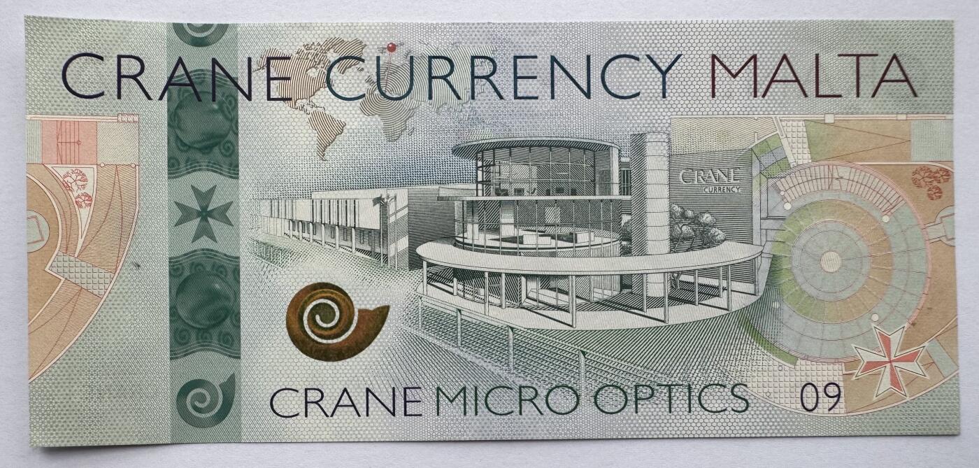 2026第7场（总第234期）：精品外钞、塑料钞、测试钞综合场  美国Crane“马耳他哈尔法尔印钞厂”Motion Surfacet™ 微光学安全线～眼睛09系列测试钞UNC（略有浅压痕）