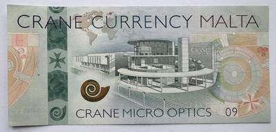 2026第7场（总第234期）：精品外钞、塑料钞、测试钞综合场  - 美国Crane“马耳他哈尔法尔印钞厂”Motion Surfacet™ 微光学安全线～眼睛09系列测试钞UNC（略有浅压痕）
