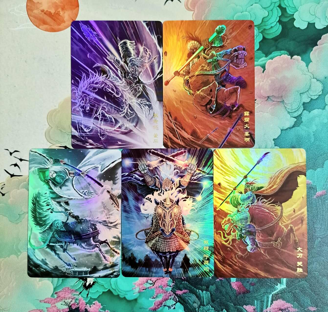 龙虎卡牌-八三场（满200元包邮，无佣金，每周六结拍，欢迎送拍） 折光彩闪5张 万享 罗琛 - 龙腾梁山五虎将 小套