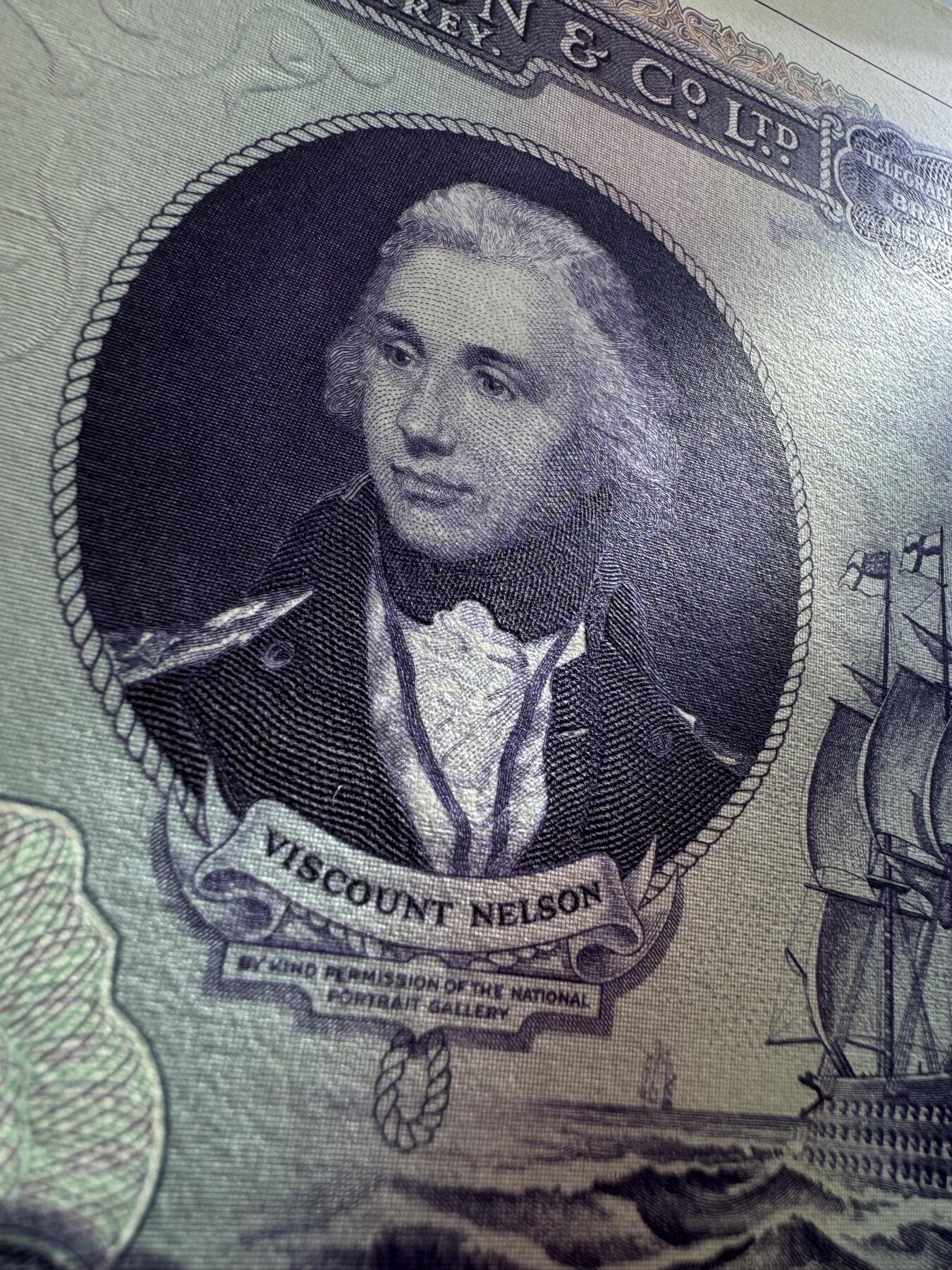 2026第7场（总第234期）：精品外钞、塑料钞、测试钞综合场  罕见 布拉德伯里威尔金森 早期大尺寸“海军上将—纳尔逊”测试钞UNC