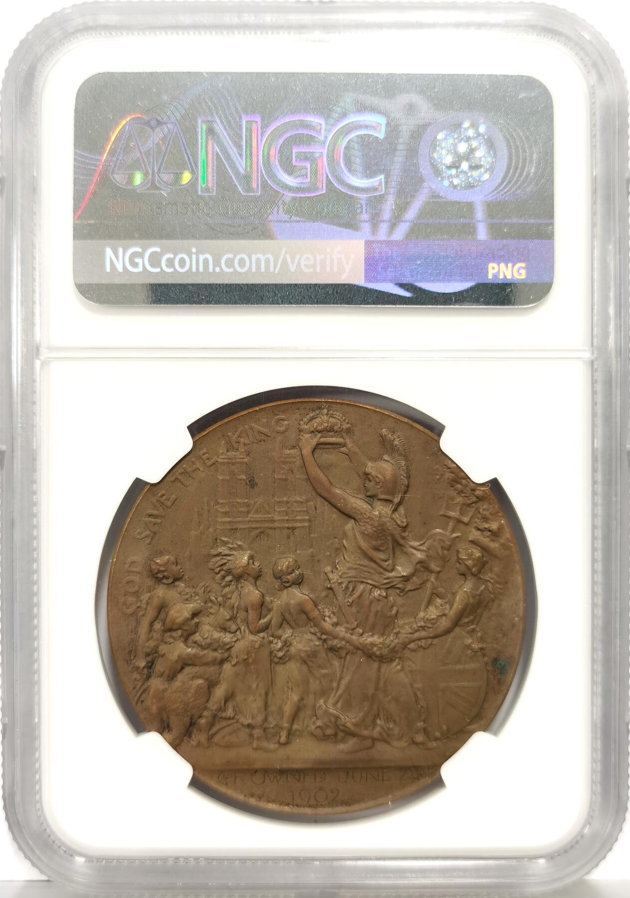 博洋堂世界钱币拍卖第168期（全场包邮） NGC MS64BN 英国1902年爱德华七世登基纪念大铜章，超级高浮雕，新现实主义艺术风格拉满