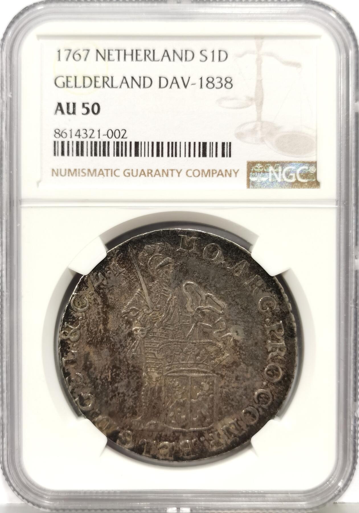 博洋堂世界钱币拍卖第168期（全场包邮） NGC AU50 荷兰海尔德兰省1767年杜卡特武士银币 海尔德兰少见 中期版 原味 味道足老酱彩