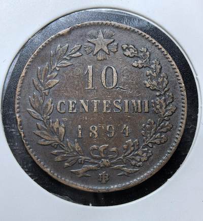 外国优质老铜币纪念币银币专场，周六晚上九点倒数截拍，满百包邮，周日发货,可寄存半年，喜欢朋友微信扫描二维码可直接参拍 - 意大利王国1894年10 分BI版，正面为翁贝托一世国王侧面像，背面是星徽与月桂环，是意大利统一后流通辅币，见证意大利王国货币史。