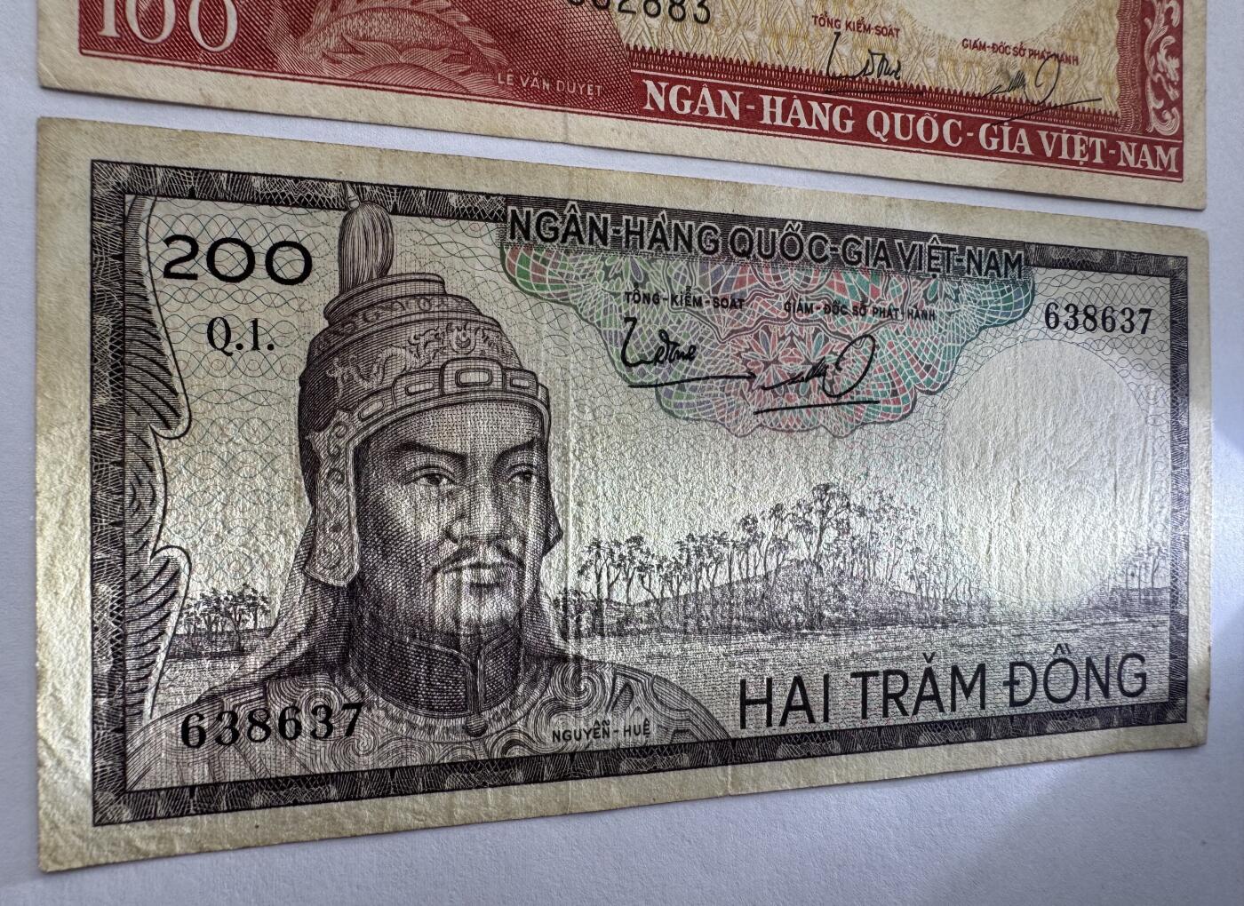 2026第7场（总第234期）：精品外钞、塑料钞、测试钞综合场  越南国家银行/南越1966年版100、200盾/龙头水印一对（旧品如图）