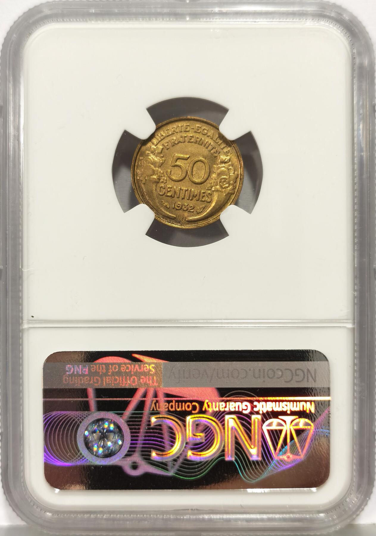 博洋堂世界钱币拍卖第168期（全场包邮） NGC MS64 季军分！法国1932年50分，小辅币流通充分，好品难寻，凑套必备。
