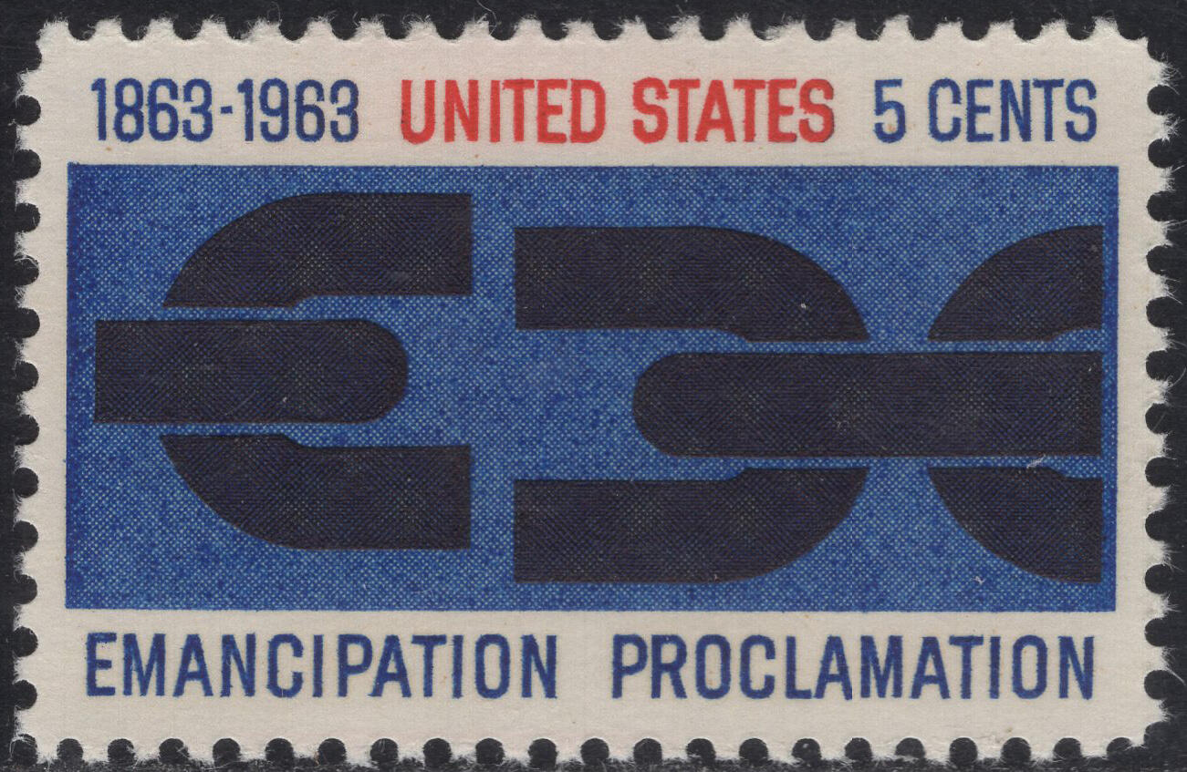洪涛臻品批发群 精选邮票限时拍卖第1316期  1963美国林肯 解放黑奴宣言 锁链 雕版1全套 原胶全品！
