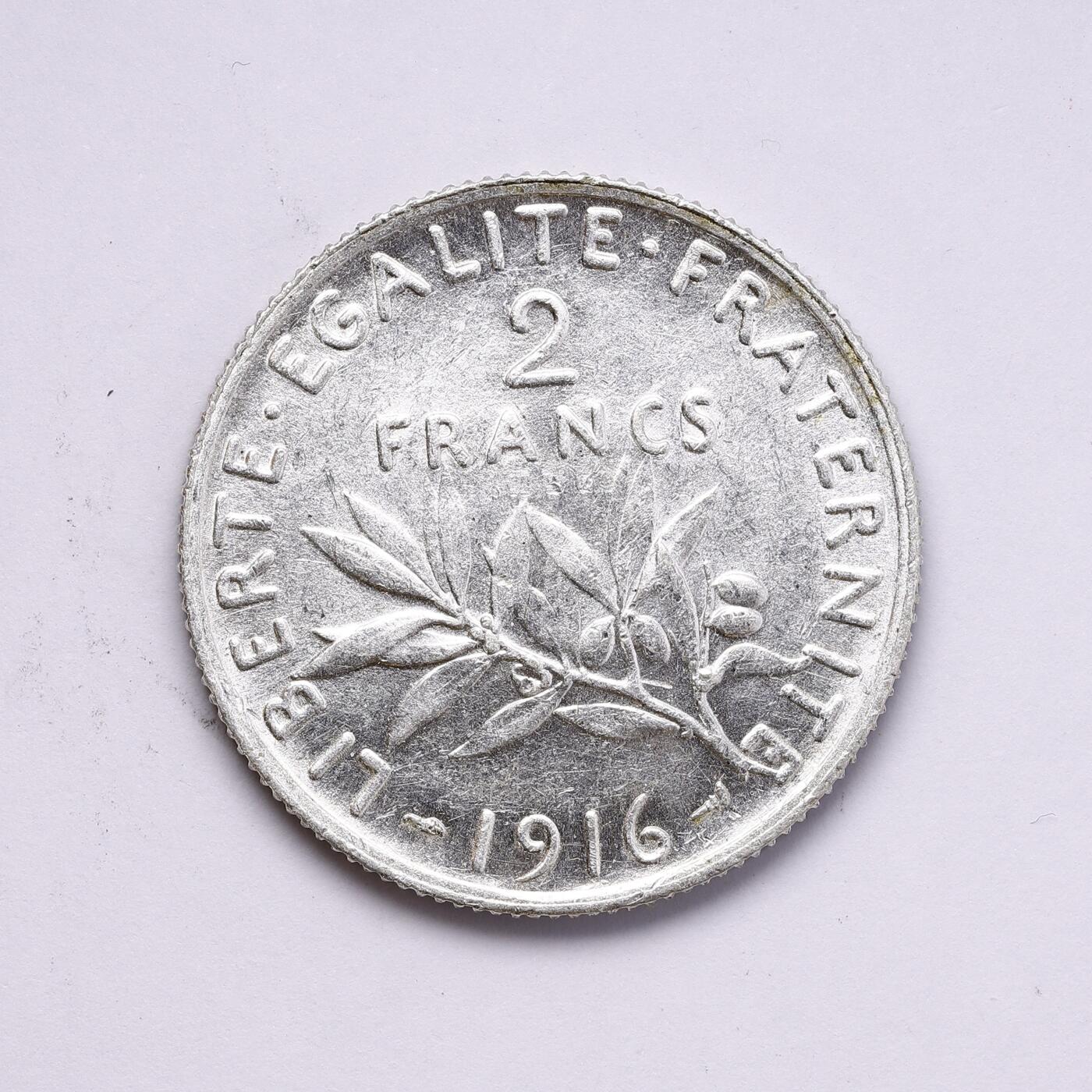 观钱 近现代机制币拍卖No.008（全场顺丰包邮，不区分偏远地区）  法国1916年 播种女神2法郎银币 10g 83.5%银 MS未流通品相