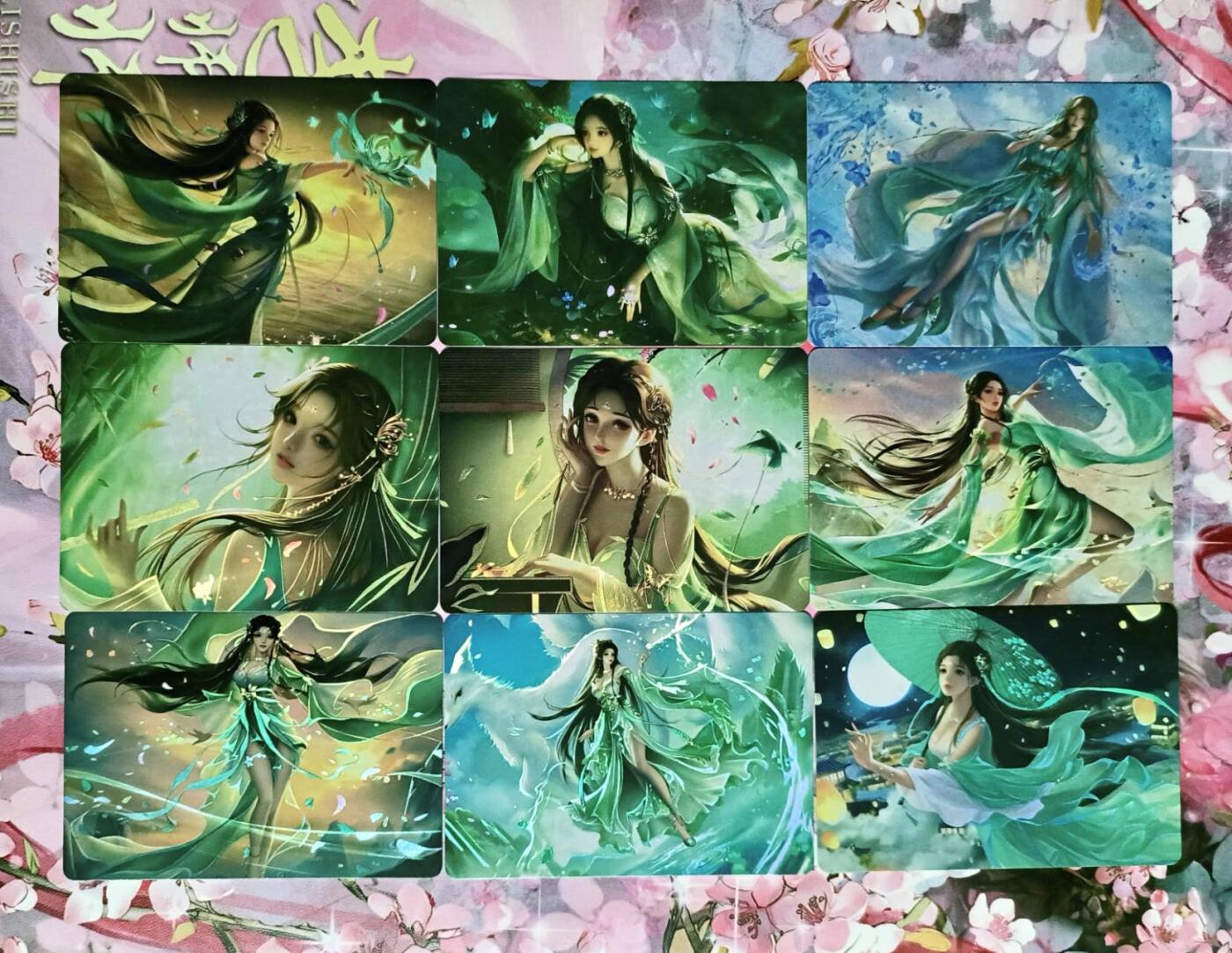 龙虎卡牌-八三场（满200元包邮，无佣金，每周六结拍，欢迎送拍） 折光彩闪9张 诛仙 - 碧瑶一套（横版 背面9拼大图）