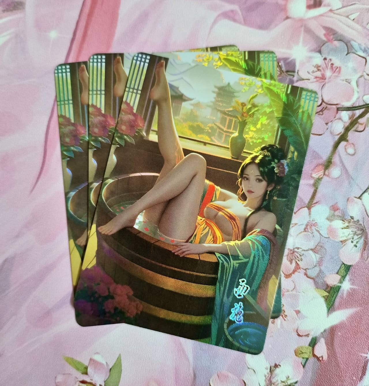 龙虎卡牌-八三场（满200元包邮，无佣金，每周六结拍，欢迎送拍） 压纹彩闪3张 鸡腿佳人录 - 西施 三渐变（第三张很艺术）