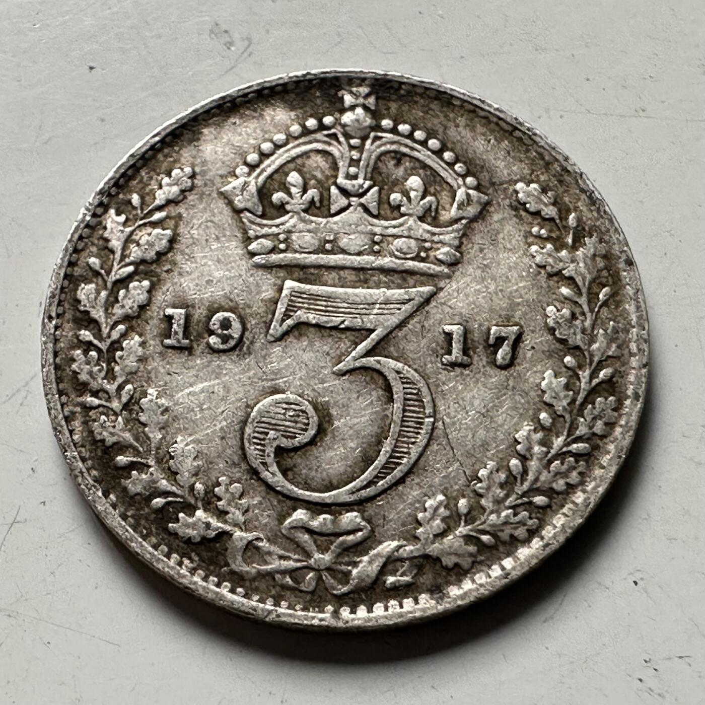🌹外币初藏🌹🐯2026年第43场   每周二四六晚8️⃣点  世界硬币 英国 1917年 乔治五世 3便士银币 1.41克-16毫米-92.5%银
