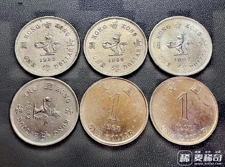 1980、1992、1998年女王小头版、女王高冠版、洋紫荆花版1港元原光靓品硬币6枚一组 1980、1992、1998年女王小头版、女王高冠版、洋紫荆花版1港元原光靓品硬币6枚一组